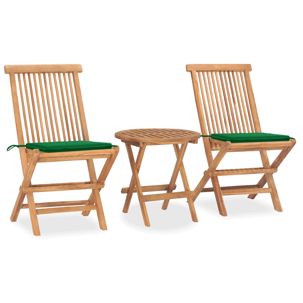 Set Da Pranzo Giardino Pieghevole 3 Pz Cuscino Massello Di Teak