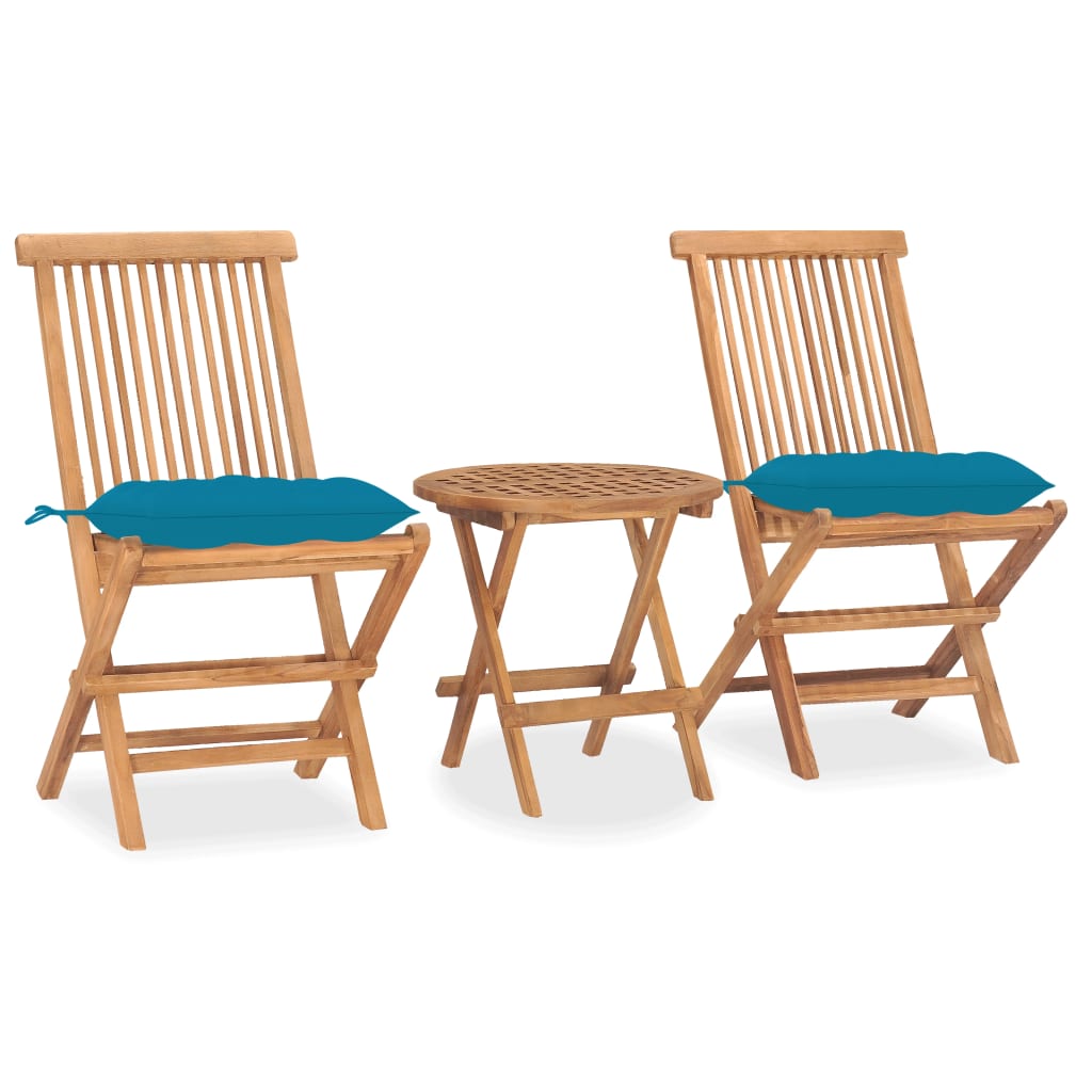 Set Da Pranzo Giardino Pieghevole 3 Pz Cuscino Massello Di Teak