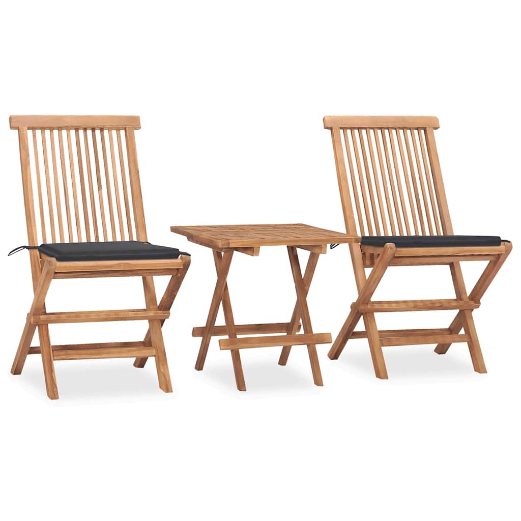 Set Da Pranzo Giardino Pieghevole 3 Pz Cuscino Massello Di Teak
