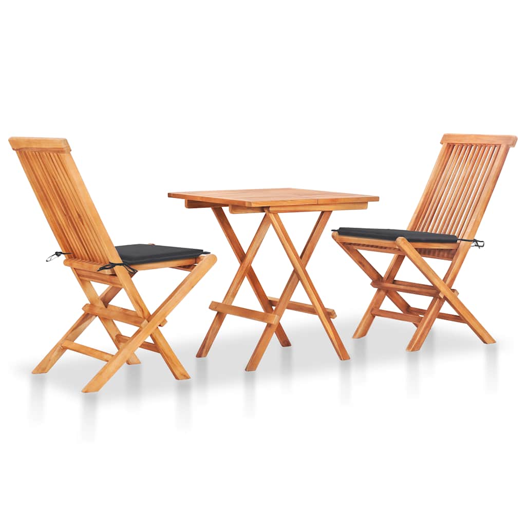 Set Da Bistrot 3 Pz Con Cuscini Antracite In Massello Di Teak