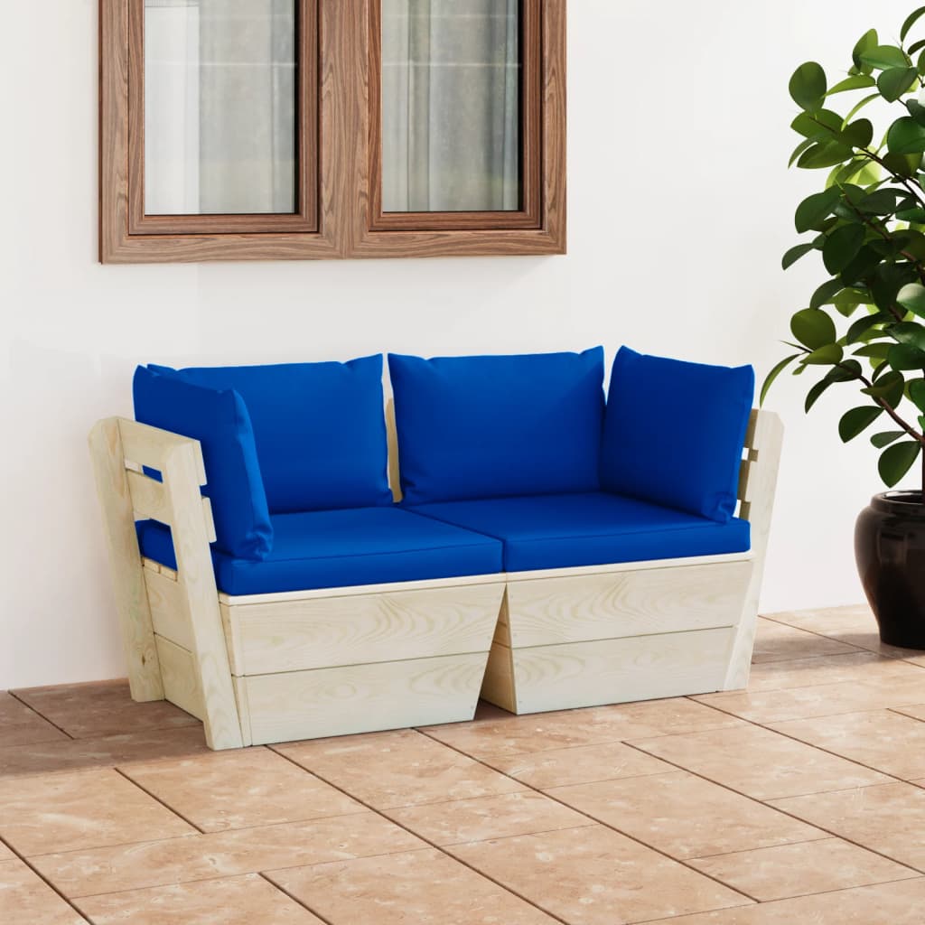 Divano Da Giardino A 2 Posti Su Pallet Con Cuscini Legno Abete