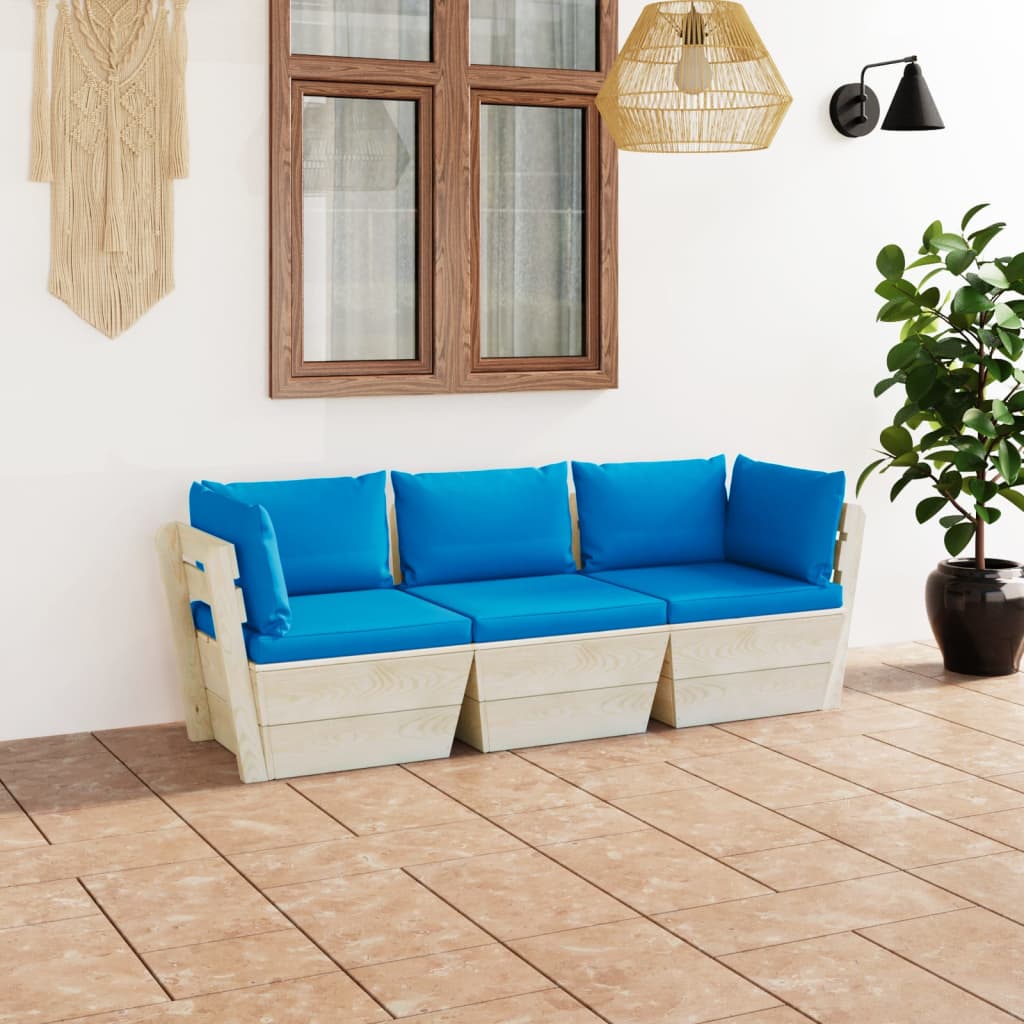 Divano Da Giardino A 3 Posti Su Pallet Con Cuscini Legno Abete