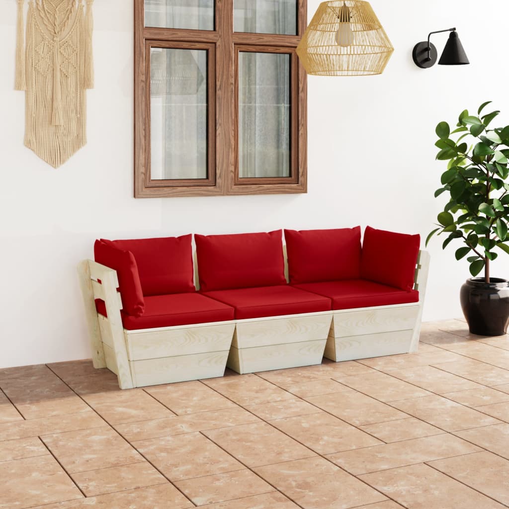 Divano Da Giardino A 3 Posti Su Pallet Con Cuscini Legno Abete