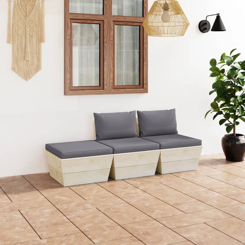 Set Divani Da Giardino Su Pallet 3 Pz Con Cuscini Legno Abete