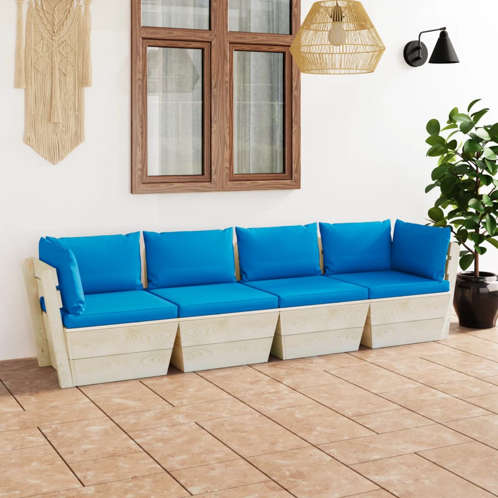 Divano Da Giardino A 4 Posti Su Pallet Con Cuscini Legno Abete