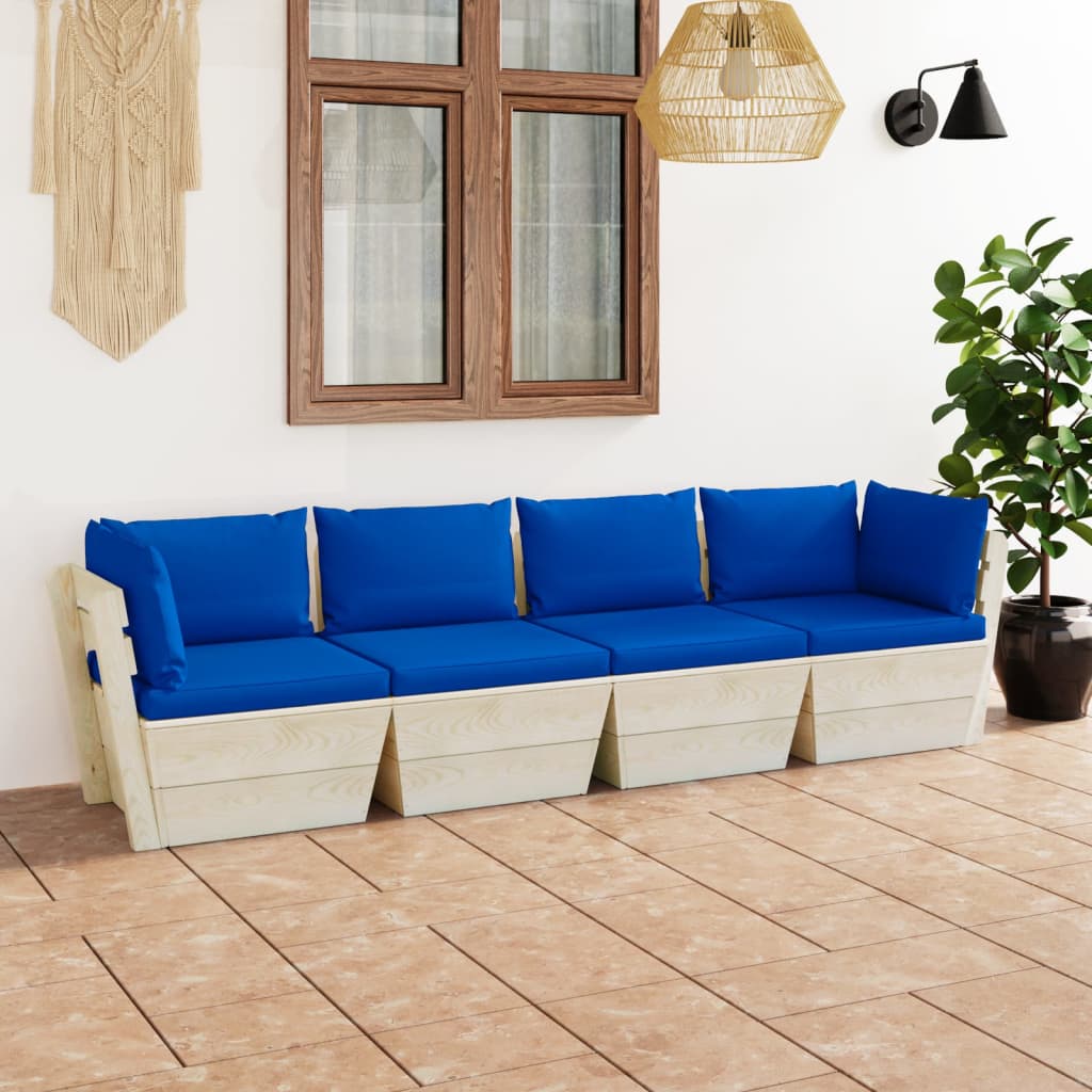 Divano Da Giardino A 4 Posti Su Pallet Con Cuscini Legno Abete