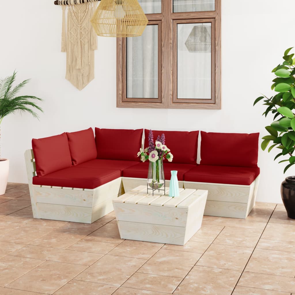 Set Divani Da Giardino Su Pallet 5 Pz Con Cuscini Legno Abete