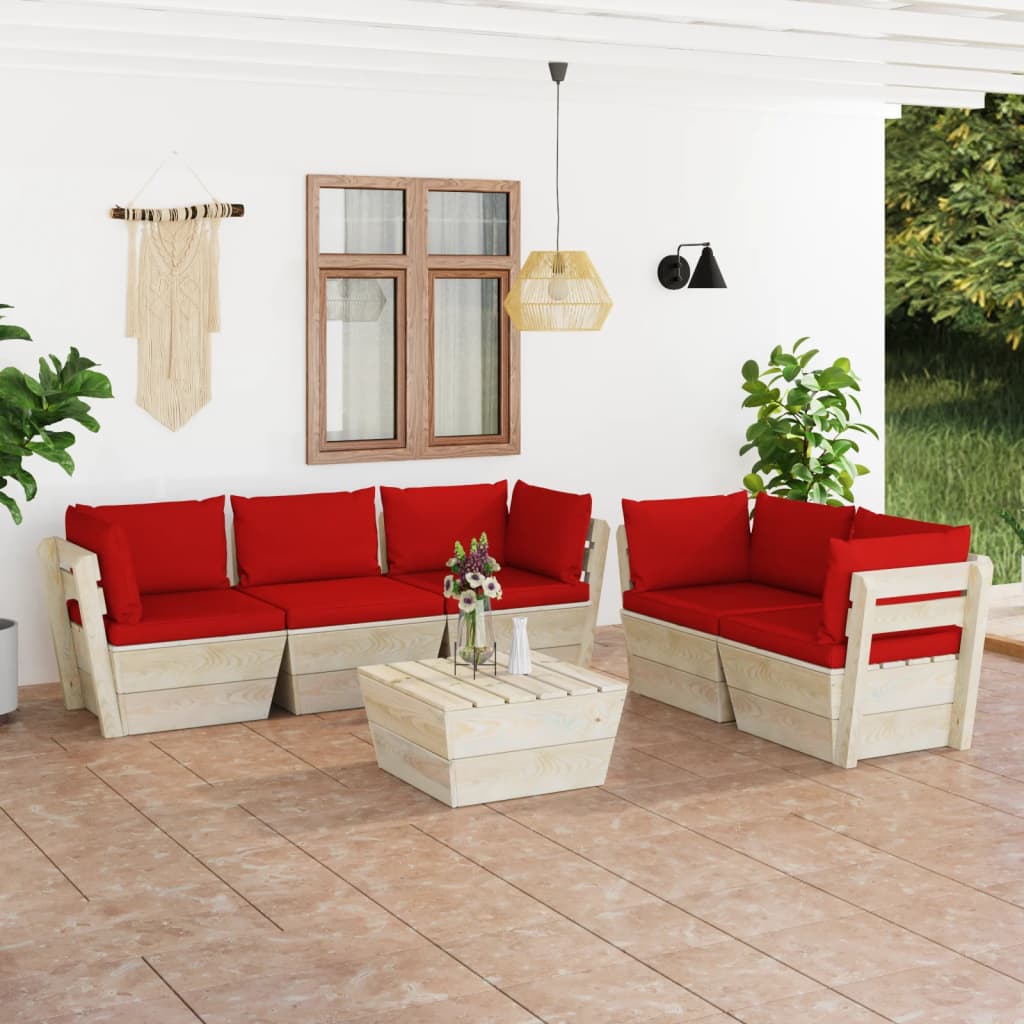 Set Divani Da Giardino Su Pallet 6 Pz Con Cuscini Legno Abete
