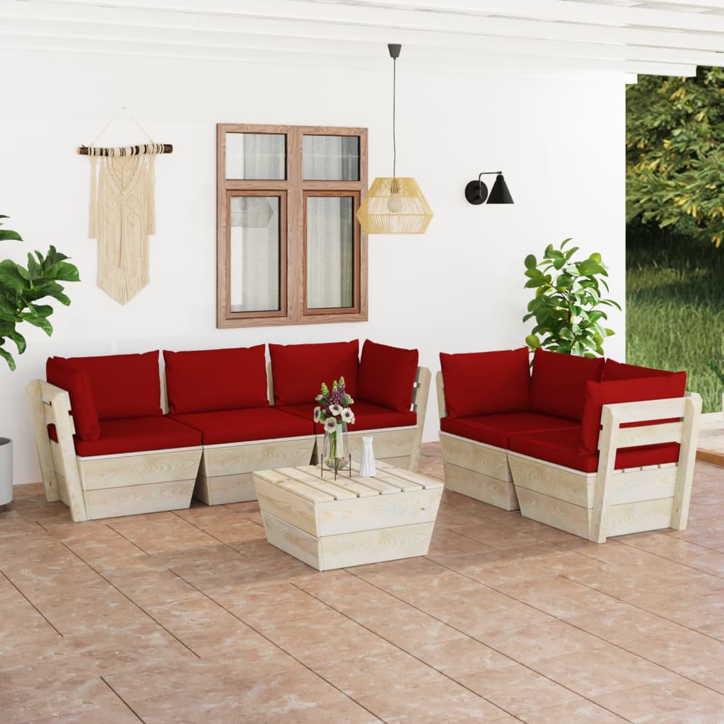 Set Divani Da Giardino Su Pallet 6 Pz Con Cuscini Legno Abete
