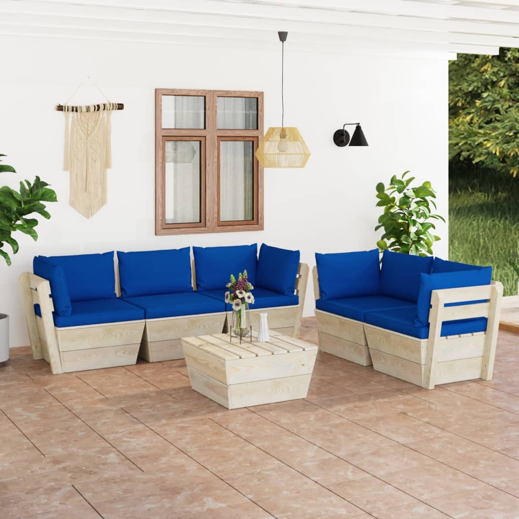 Set Divani Da Giardino Su Pallet 6 Pz Con Cuscini Legno Abete