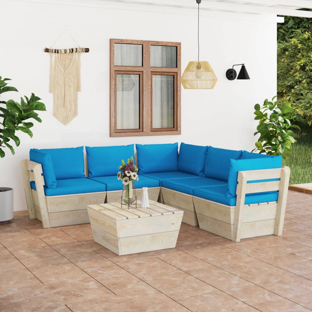 Set Divani Da Giardino Su Pallet 6 Pz Con Cuscini Legno Abete