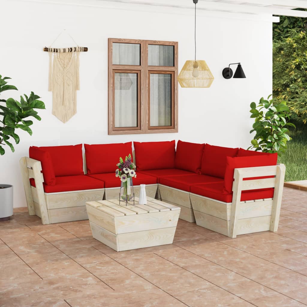 Set Divani Da Giardino Su Pallet 6 Pz Con Cuscini Legno Abete
