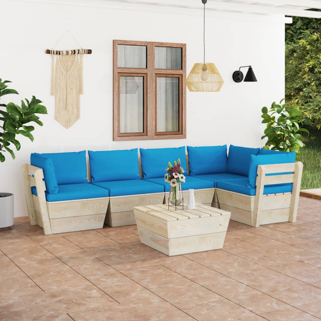 Set Divani Da Giardino Su Pallet 6 Pz Con Cuscini Legno Abete