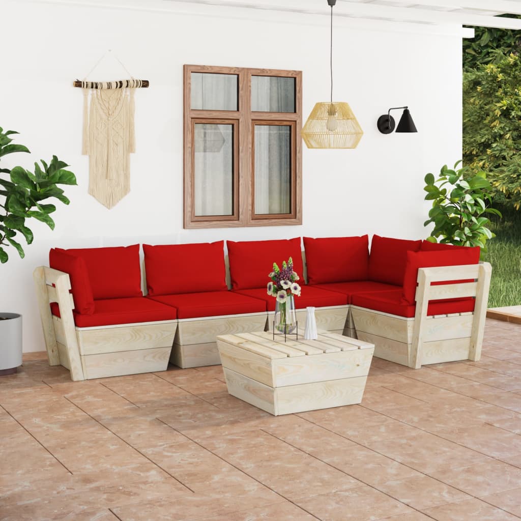 Set Divani Da Giardino Su Pallet 6 Pz Con Cuscini Legno Abete