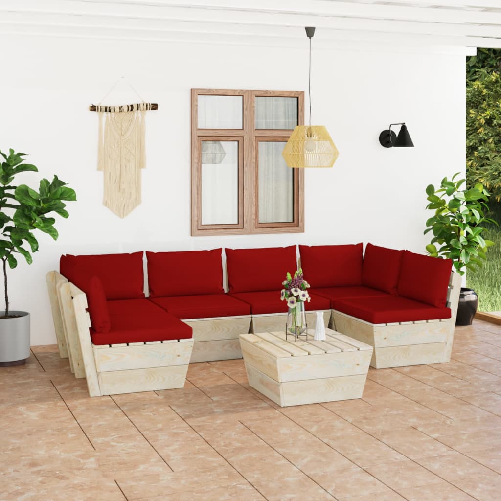 Set Divani Da Giardino Su Pallet 7 Pz Con Cuscini Legno Abete