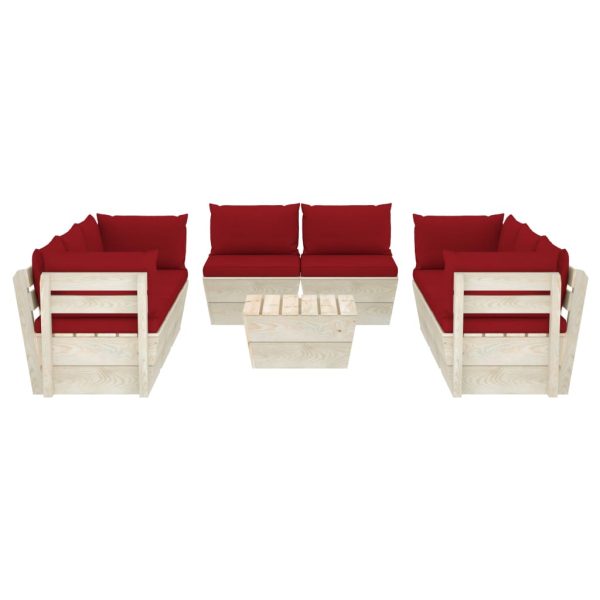 Set Divani Da Giardino Su Pallet 9 Pz Con Cuscini Legno Abete - Image 3