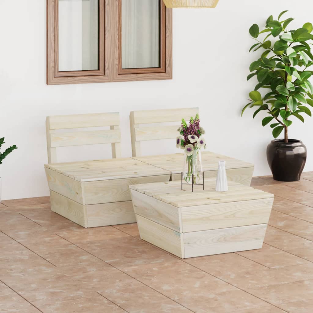 Set Divani Da Giardino Su Pallet 3 Pz In Legno Abete Impregnato