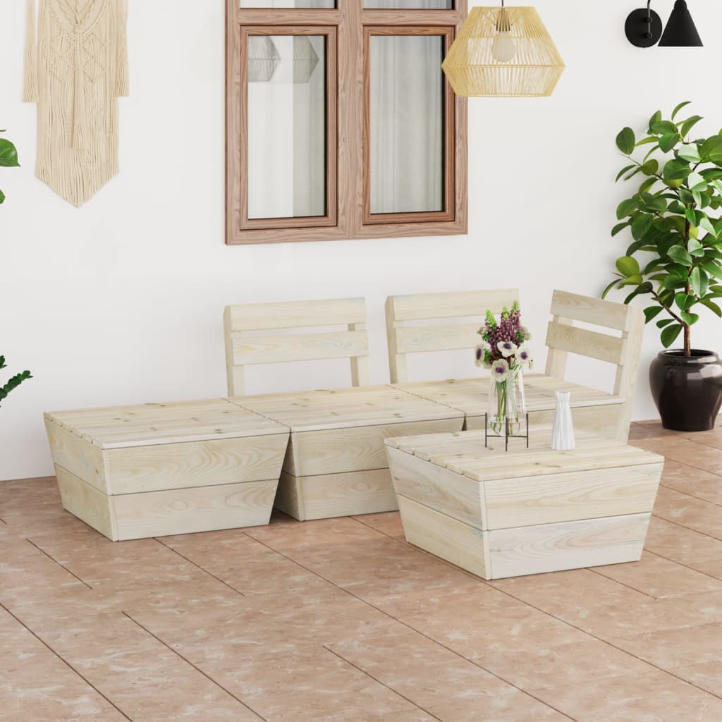 Set Divani Da Giardino Su Pallet 4 Pz In Legno Abete Impregnato