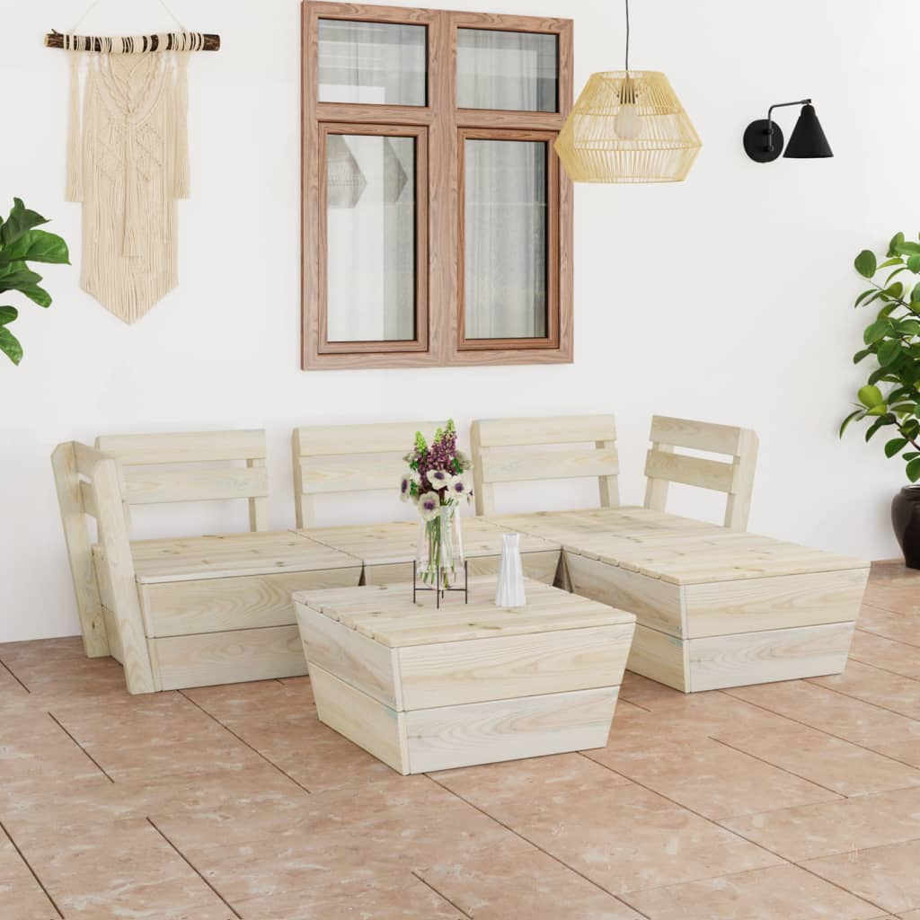 Set Divani Da Giardino Su Pallet 5 Pz In Legno Abete Impregnato