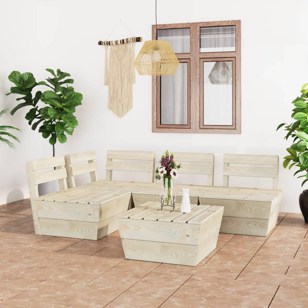 Set Divani Da Giardino Su Pallet 5 Pz In Legno Abete Impregnato