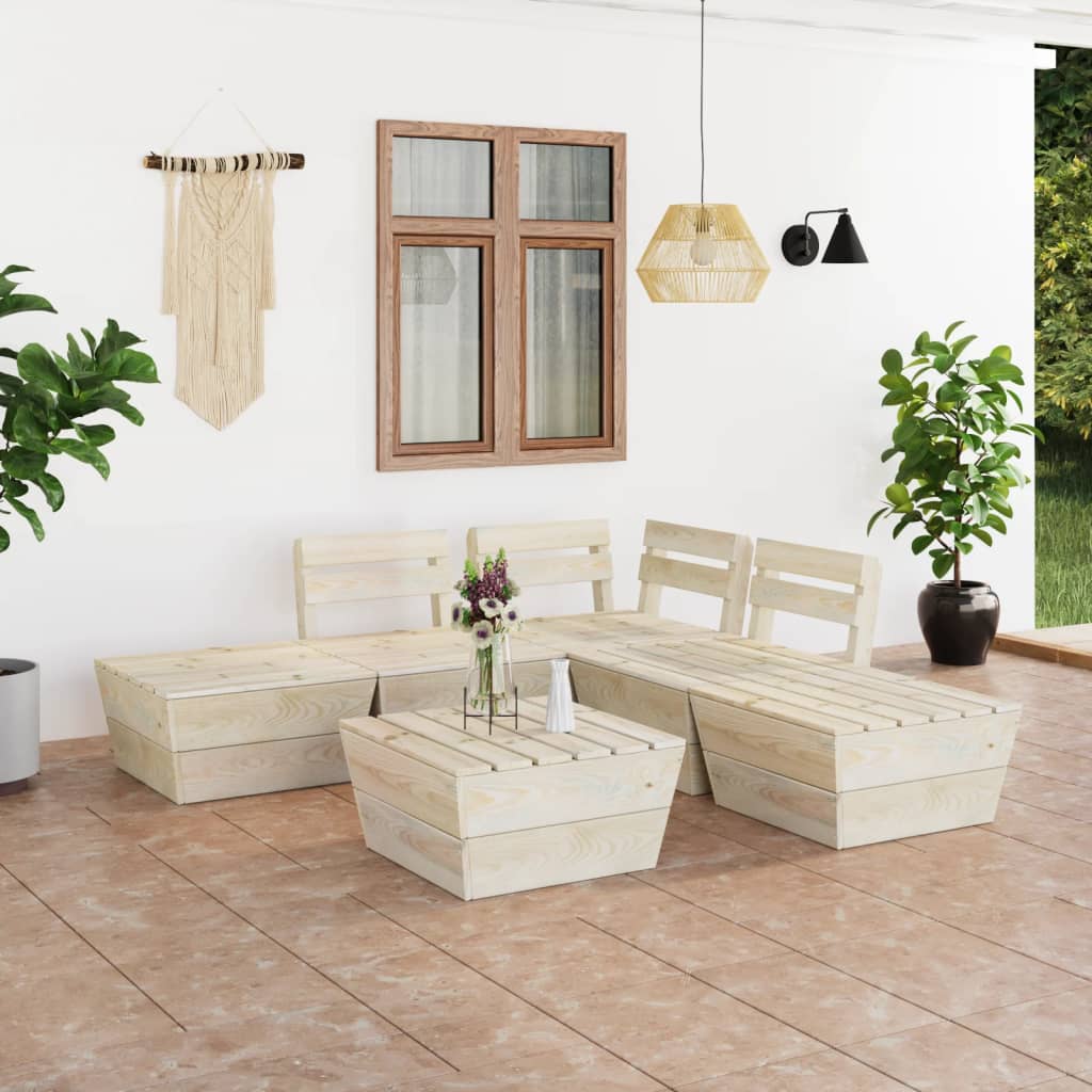 Set Divani Da Giardino Su Pallet 6 Pz In Legno Abete Impregnato