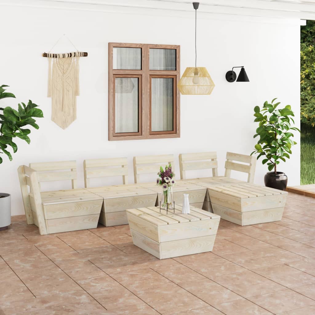 Set Divani Da Giardino Su Pallet 6 Pz In Legno Abete Impregnato