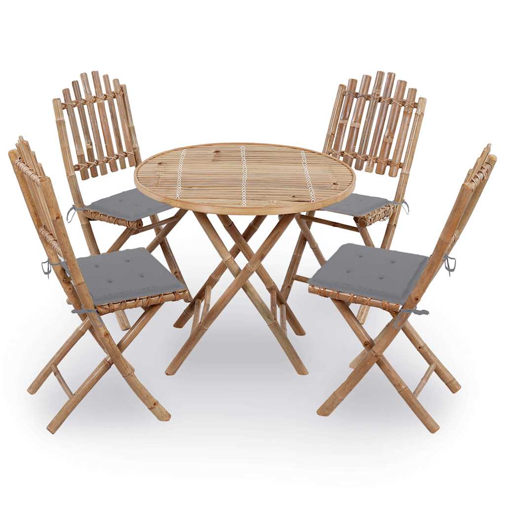 Set Da Pranzo Da Giardino 5 Pz Pieghevole Con Cuscini In Bambù