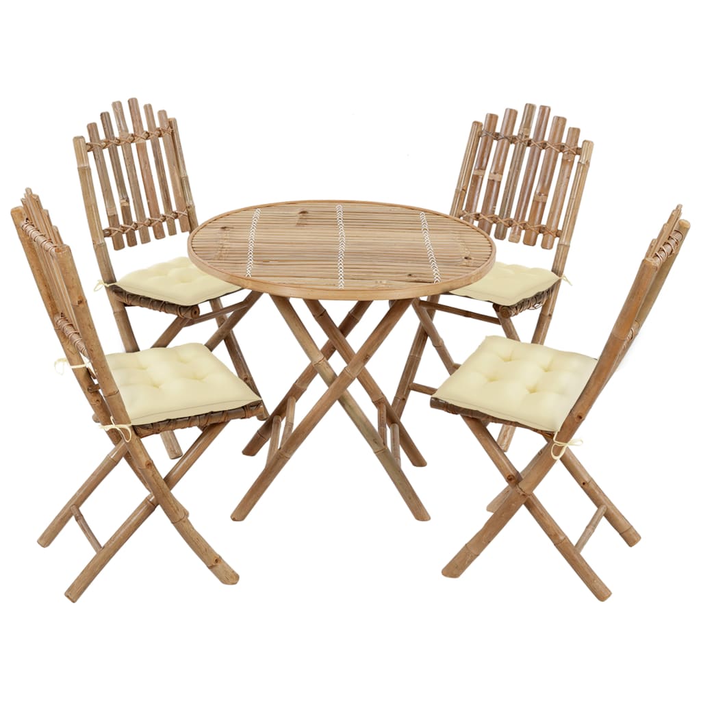 Set Da Pranzo Da Giardino 5 Pz Pieghevole Con Cuscini In Bambù