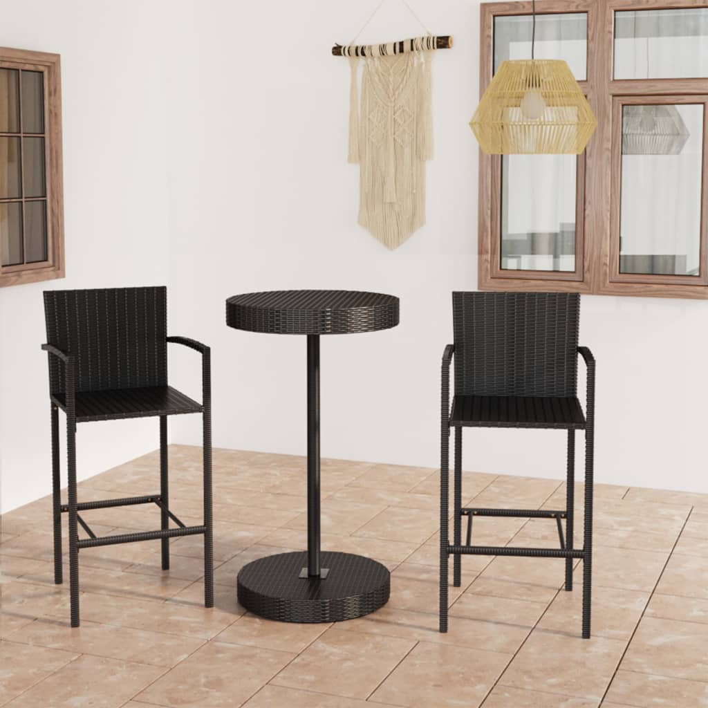 Set Bar Da Giardino 3 Pz In Polyrattan Nero