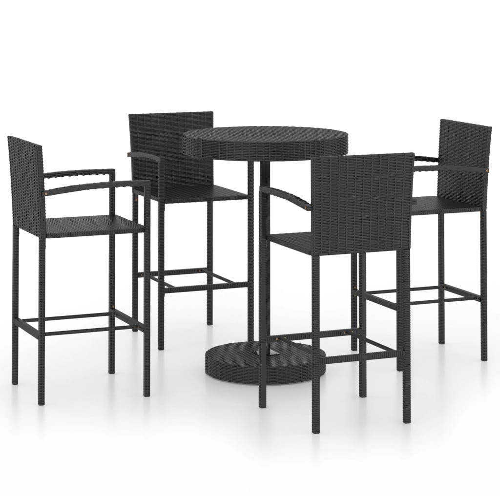 Set Bar Da Giardino 5 Pz In Polyrattan Nero - Image 2