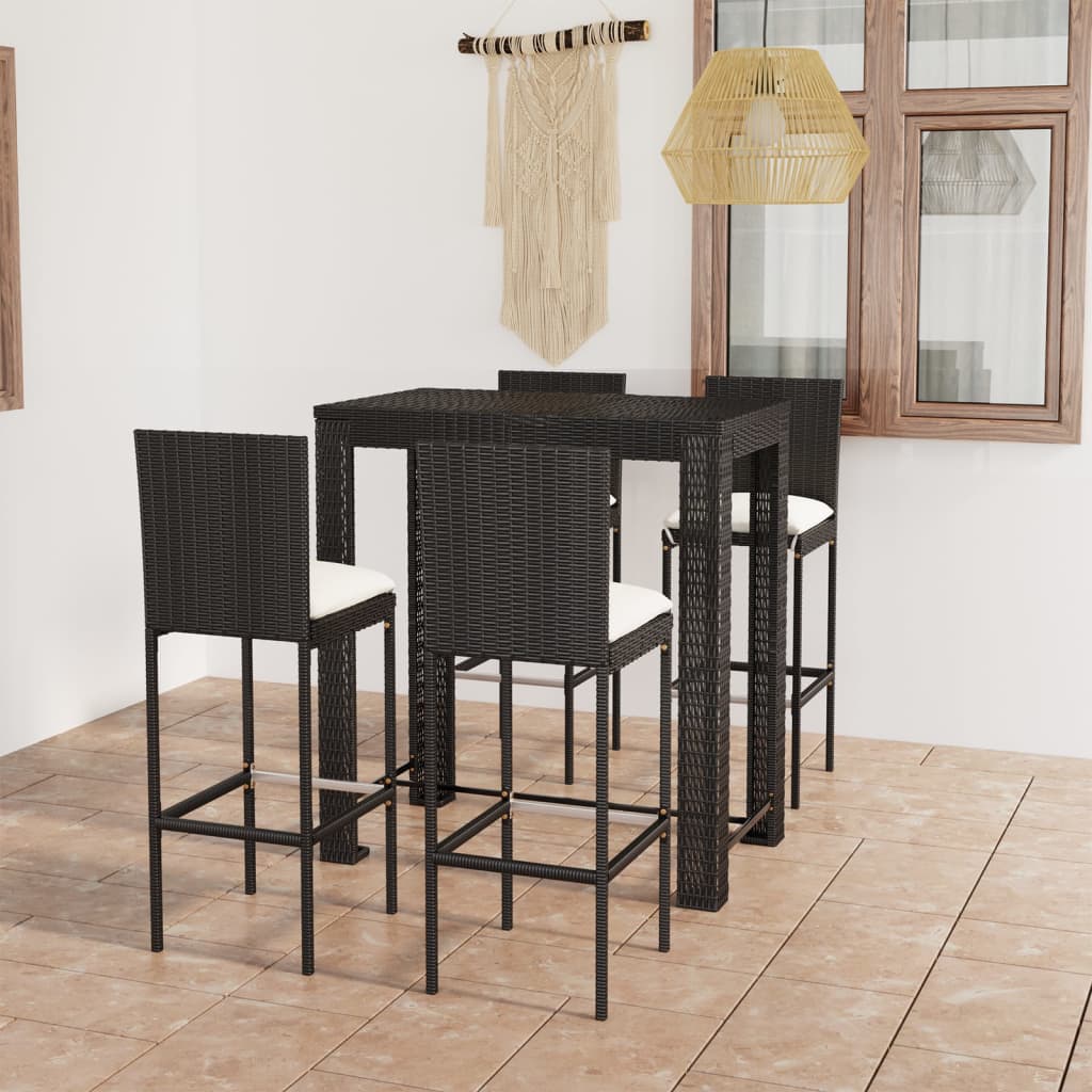 Set Bar Da Giardino 5 Pz Con Cuscini Polyrattan Nero