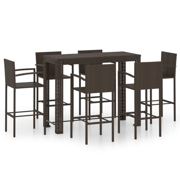 Set Bar Da Giardino 7 Pz Con Braccioli In Polyrattan Marrone - Image 2
