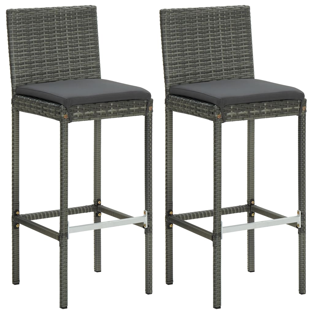 Set Da Bar Da Giardino 3 Pz Con Cuscini In Polyrattan Grigio - Image 6