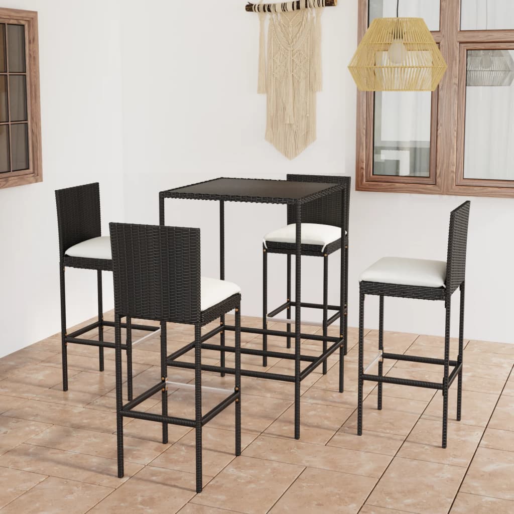 Set Bar Da Giardino 5 Pz Con Cuscini In Polyrattan Nero