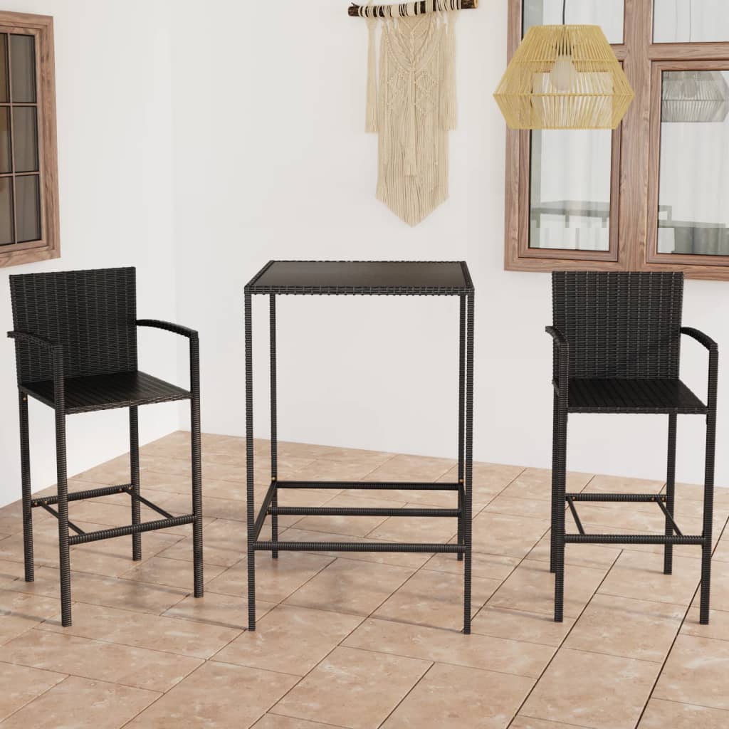 Set Bar Da Giardino 5 Pz In Polyrattan Nero