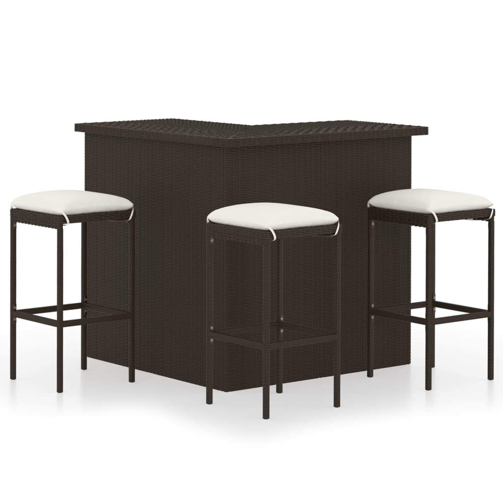 Set Da Bar Da Giardino 4 Pz Con Cuscini In Polyrattan Marrone