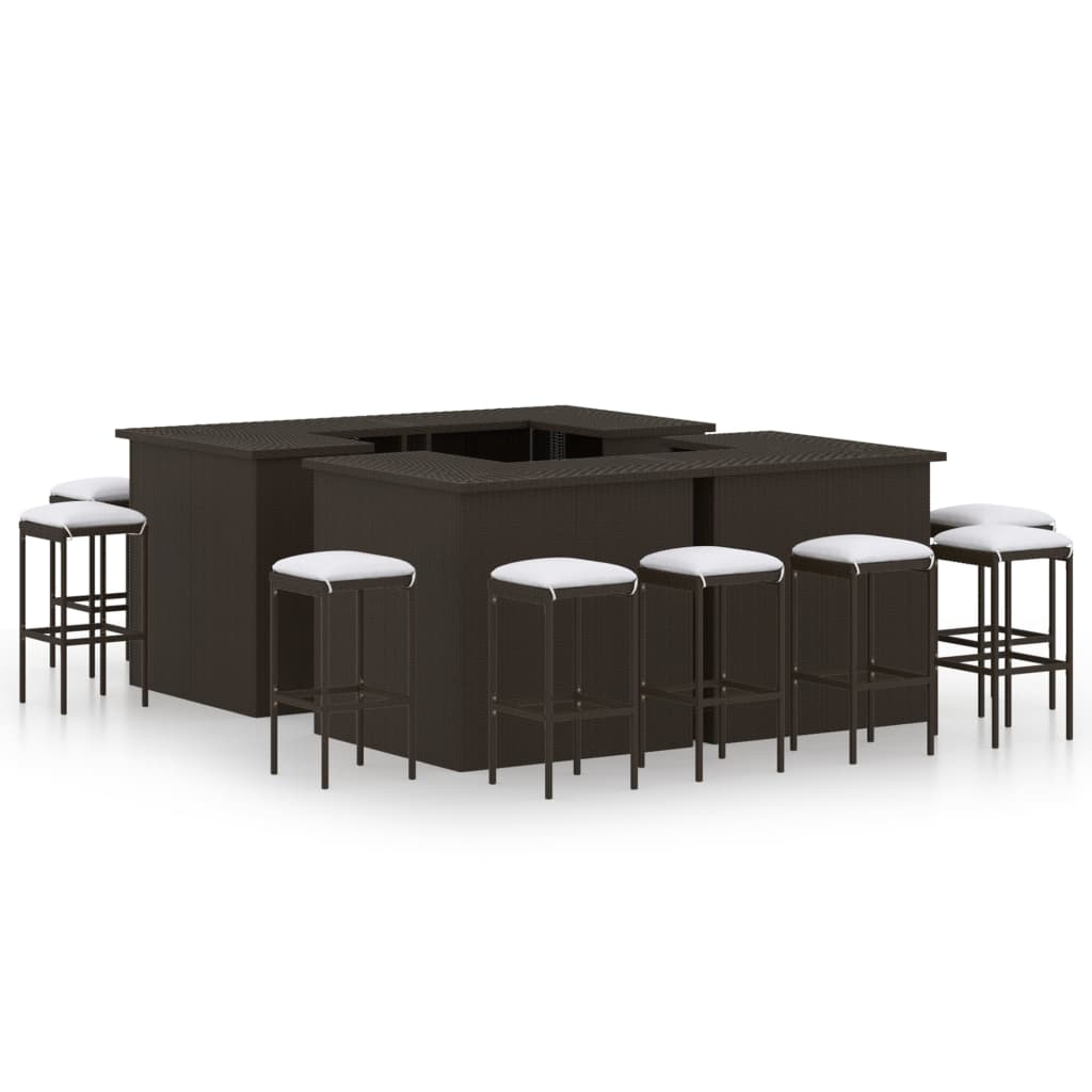 Set Da Bar Da Giardino 16 Pz Con Cuscini In Polyrattan Marrone