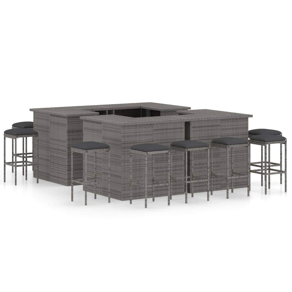 Set Bar Da Giardino 16 Pz Con Cuscini In Polyrattan Grigio