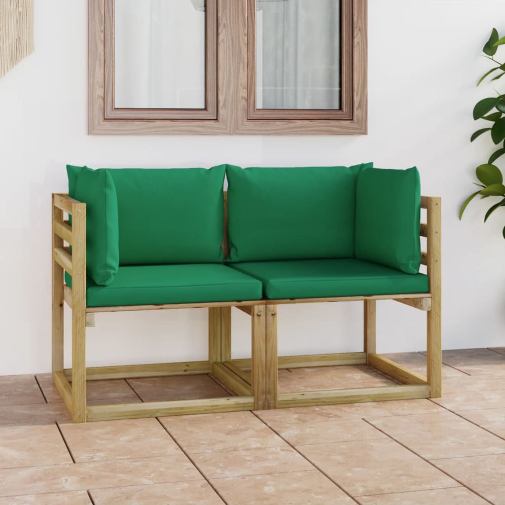 Divani Angolari Da Giardino & Cuscini 2pz Pino Impregnato Verde