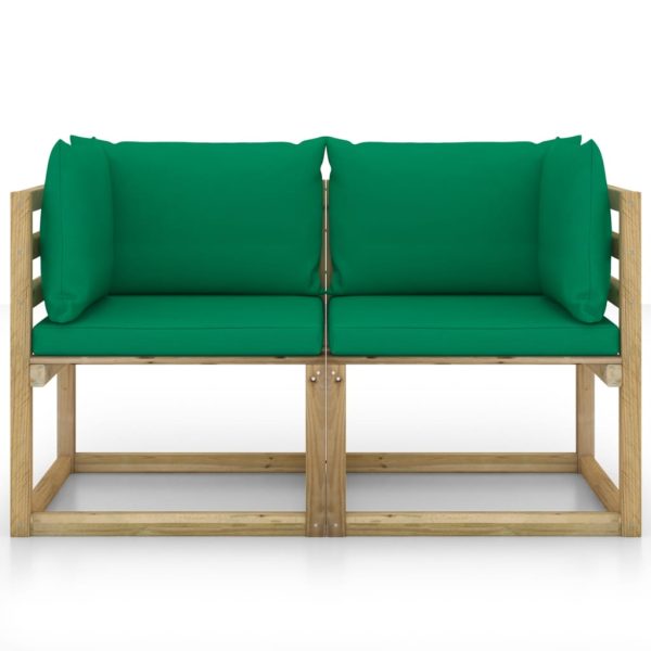 Divani Angolari Da Giardino & Cuscini 2pz Pino Impregnato Verde - Image 3