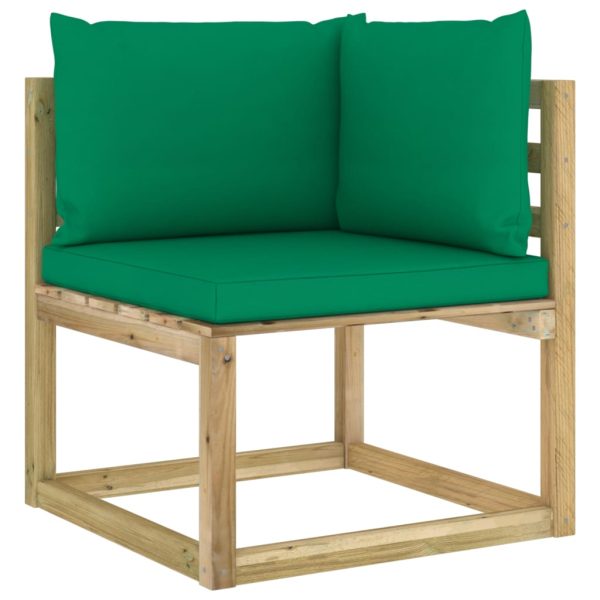 Divani Angolari Da Giardino & Cuscini 2pz Pino Impregnato Verde - Image 4