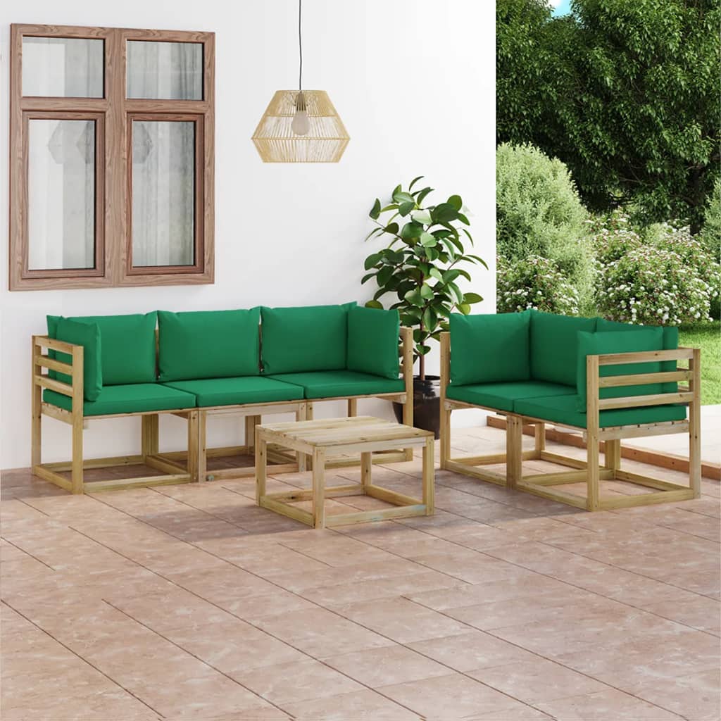 Set Salotto Da Giardino 6 Pz Con Cuscini Verdi