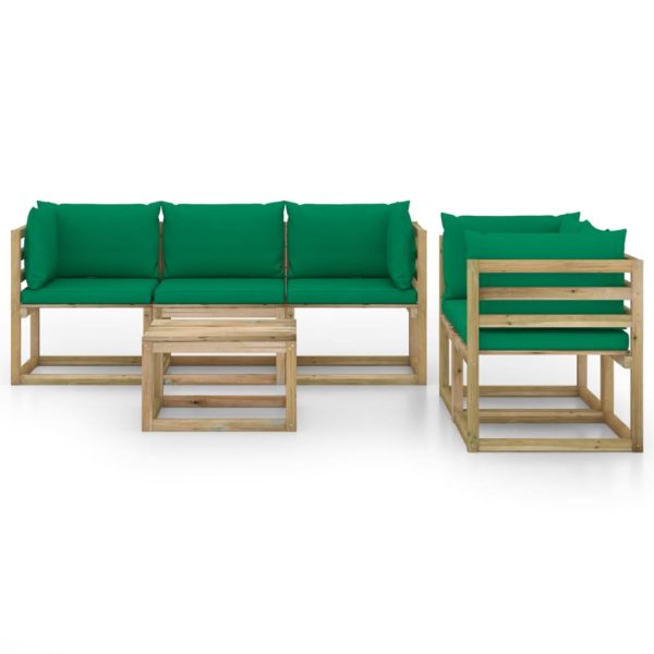 Set Salotto Da Giardino 6 Pz Con Cuscini Verdi - Image 3