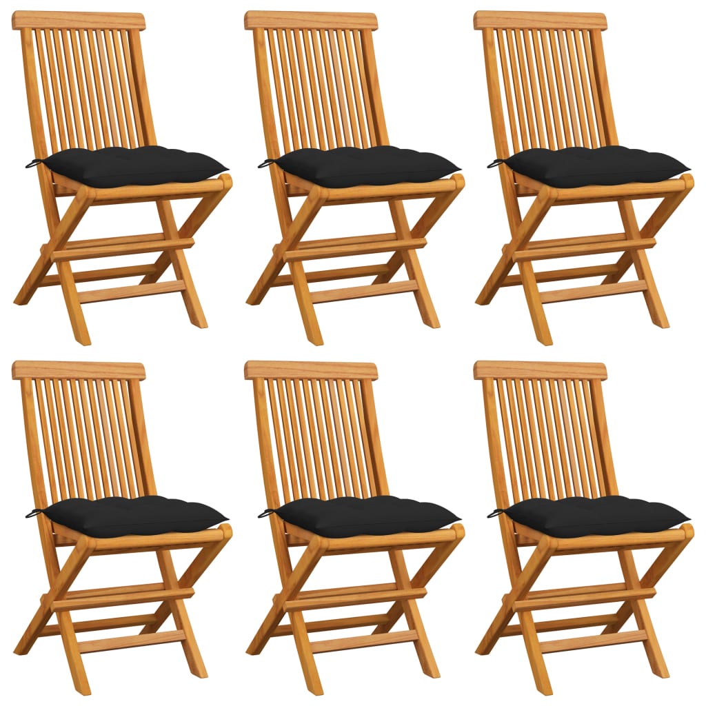 Sedie Da Giardino Con Cuscini Neri 6 Pz In Massello Di Teak