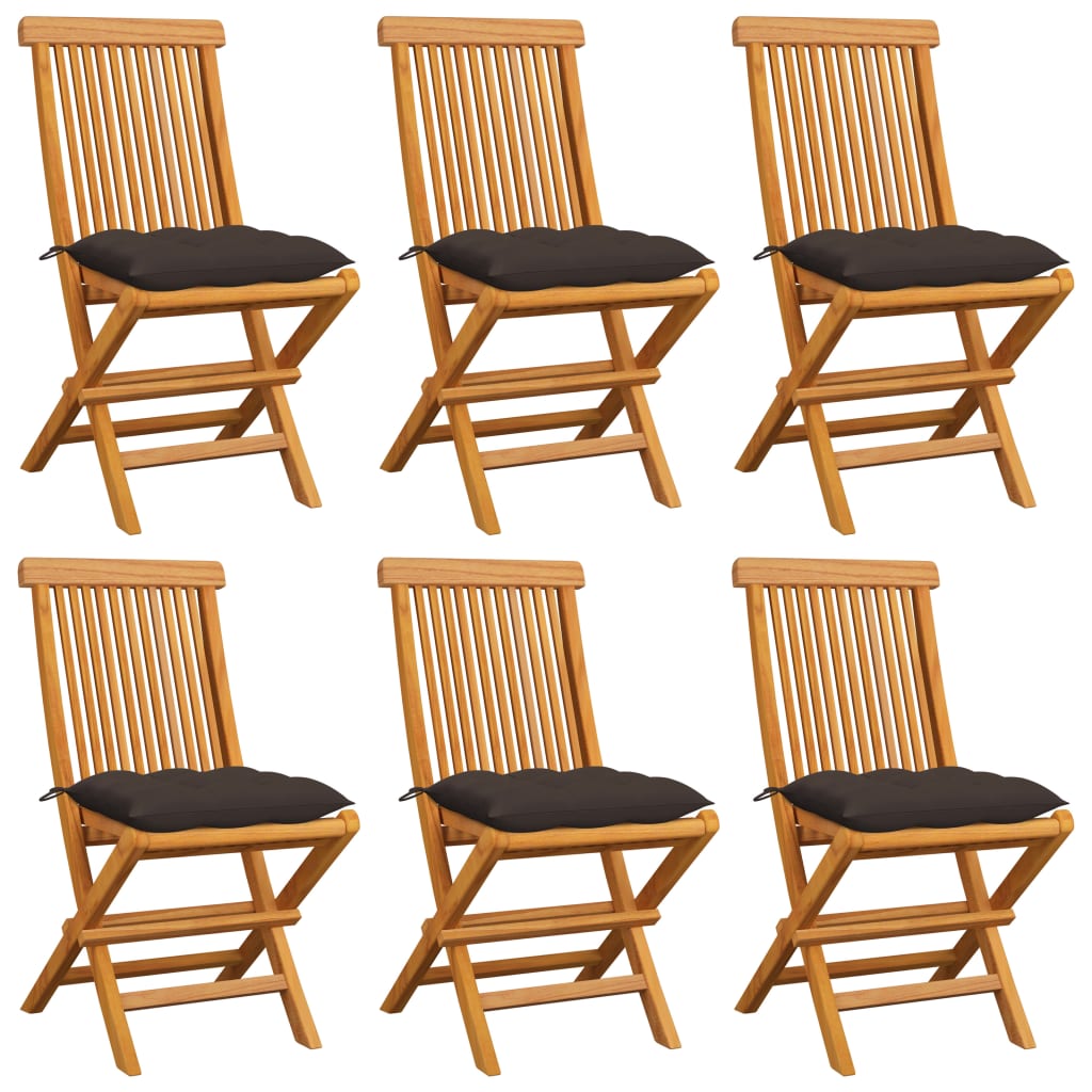 Sedie Da Giardino Cuscini Grigio Talpa 6 Pz In Massello Di Teak