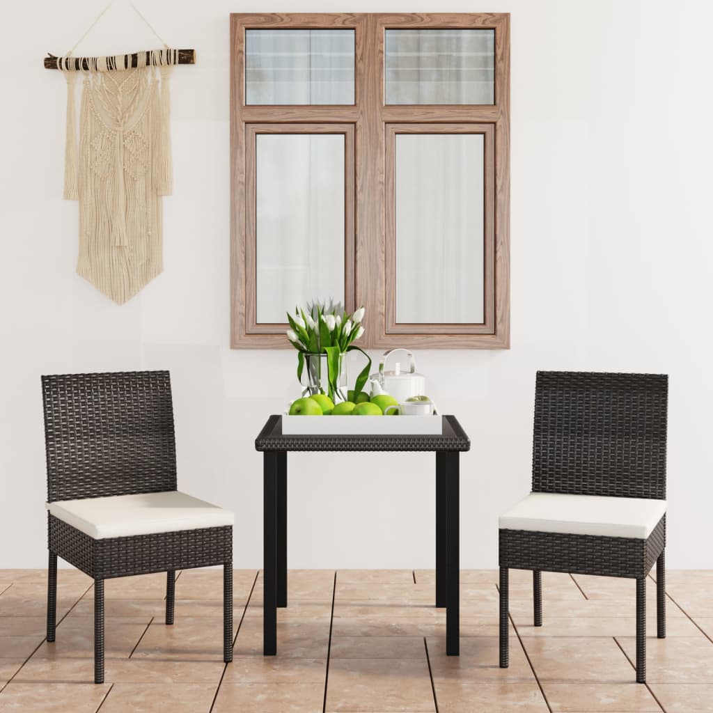 Set Da Pranzo Da Giardino 3 Pz In Polyrattan Nero