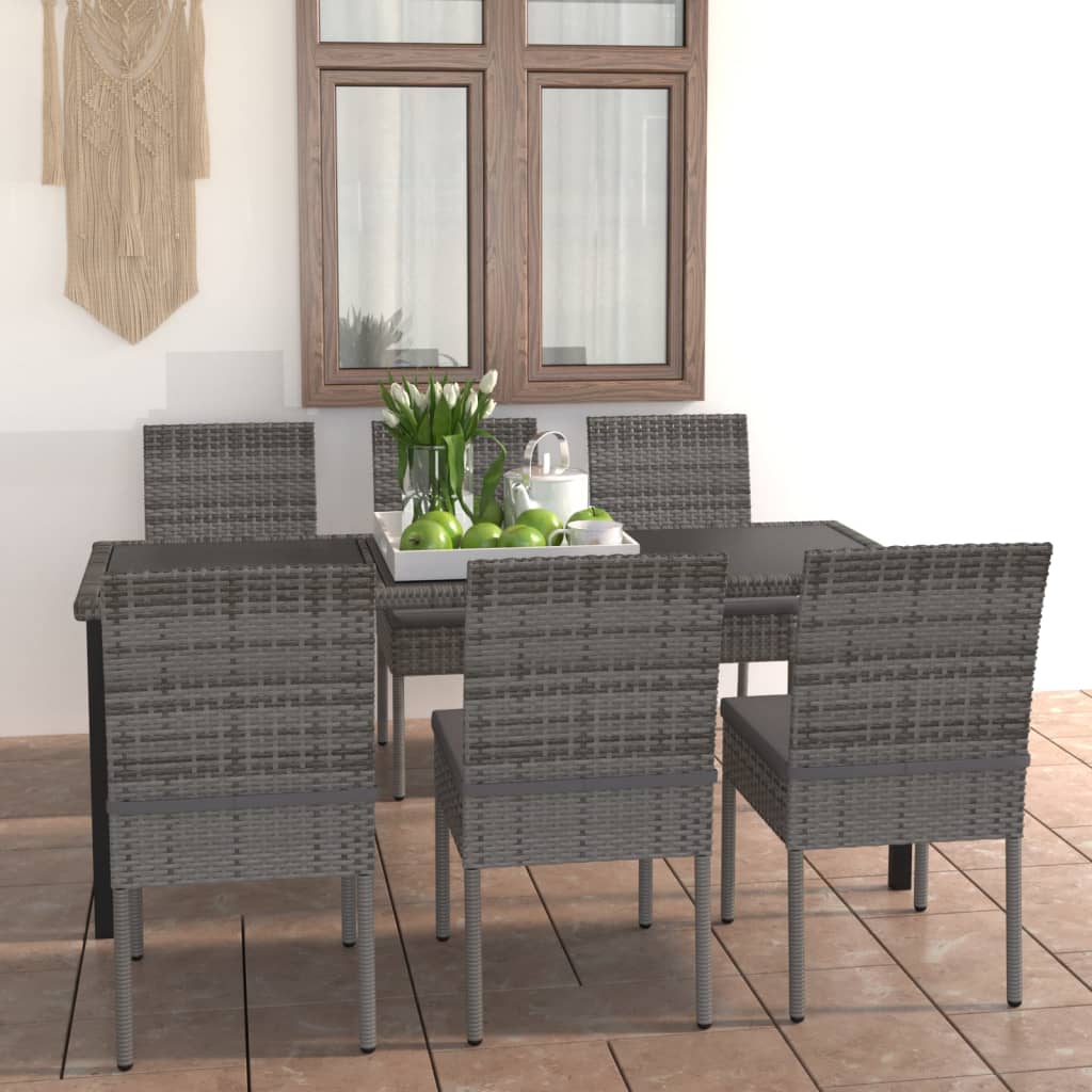Set Da Pranzo Da Giardino 7 Pz In Polyrattan Grigio