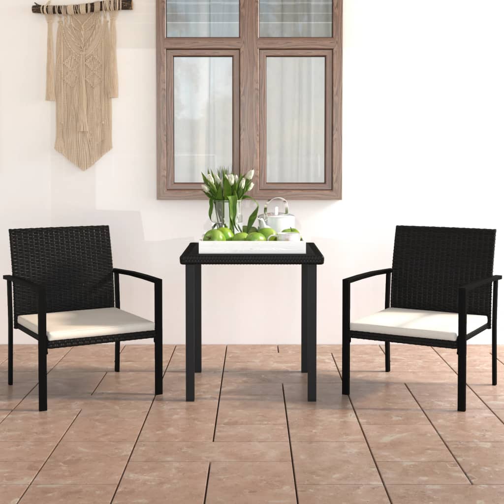 Set Da Pranzo Da Giardino 3 Pz In Polyrattan Nero
