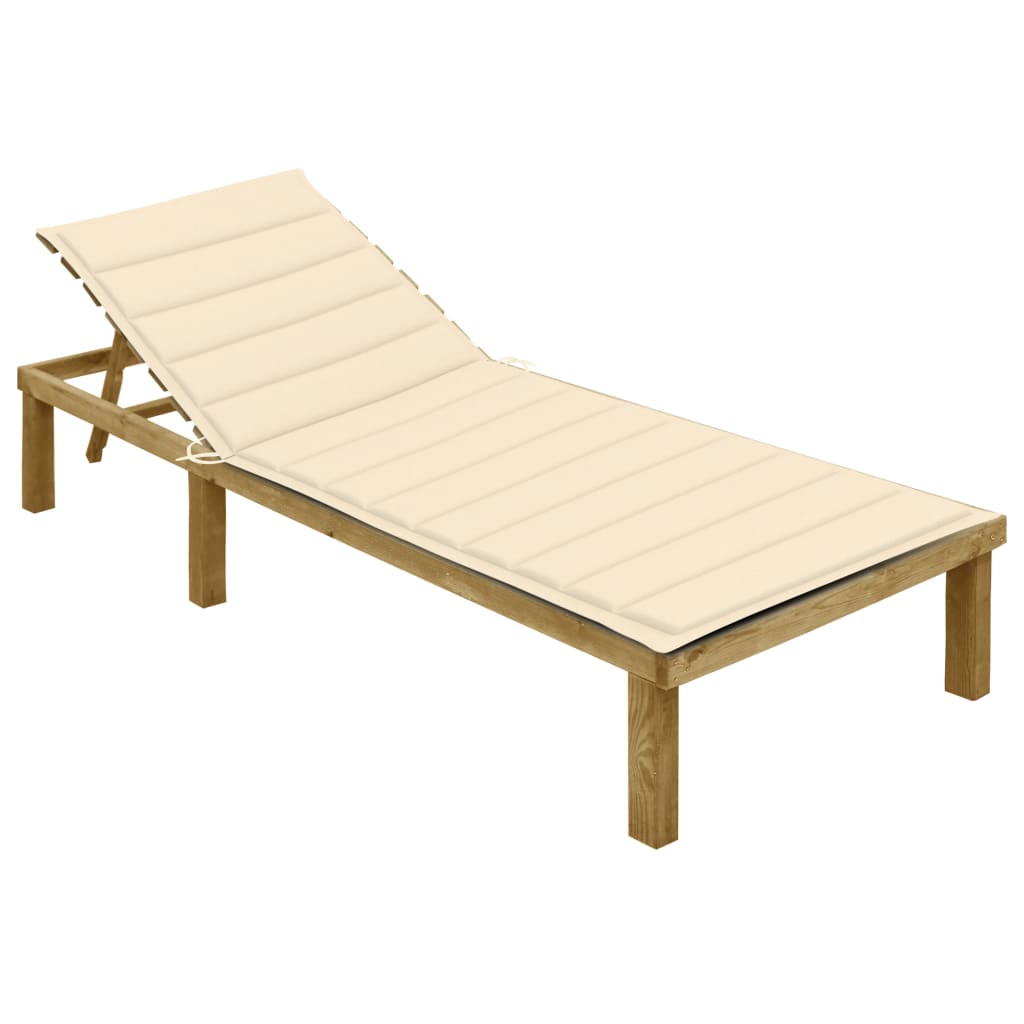 Lettino Da Giardino Con Cuscino Crema Legno Pino Impregnato