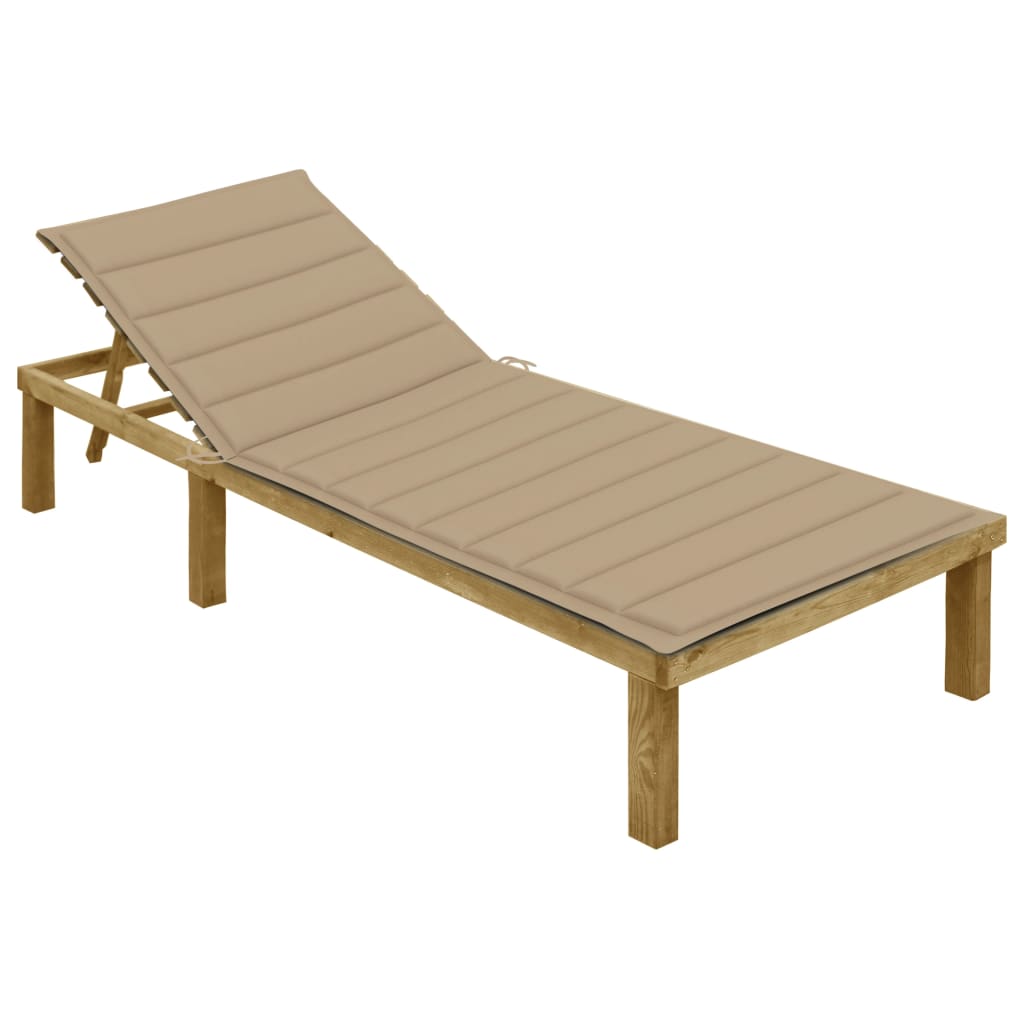 Lettino Da Giardino Con Cuscino Beige Legno Pino Impregnato